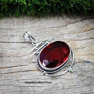 Garnet Silver Necklace, Red Color Necklace, Gemstone Necklace, 925 Sterling Silver Jewelry, 925 Silver Crystal Dainty Necklace, Gift For Her