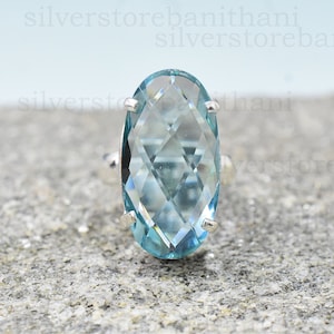 Beautiful Natural Blue Topaz Pear Stone Silver Ring 925 Sterling Silver Handmade Ring For Women Bohemian Gemstone Ring Handmade Ring Jewelry