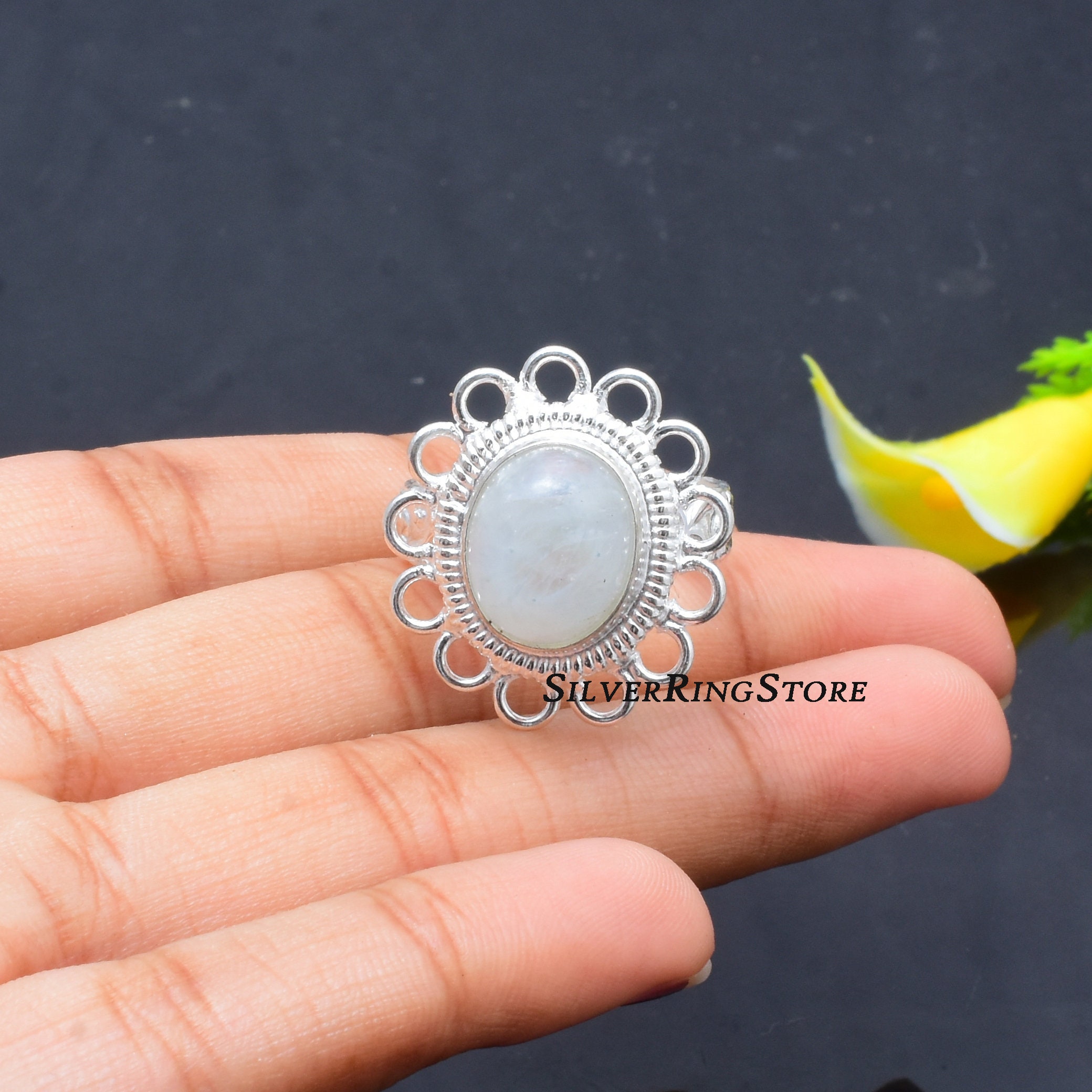 Moonstone Ring 925 Sterling Silver Ring White Stone Ring Etsy