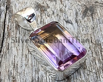 Colgante de ametrina natural, colgante de plata de ley 925, colgante de piedra, piedra genuina, colgante hecho a mano, regalo para ella, colgante de piedras preciosas