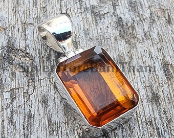 Handmade Citrine 925 Sterling Silver Pendant - Gemstone Jewelry