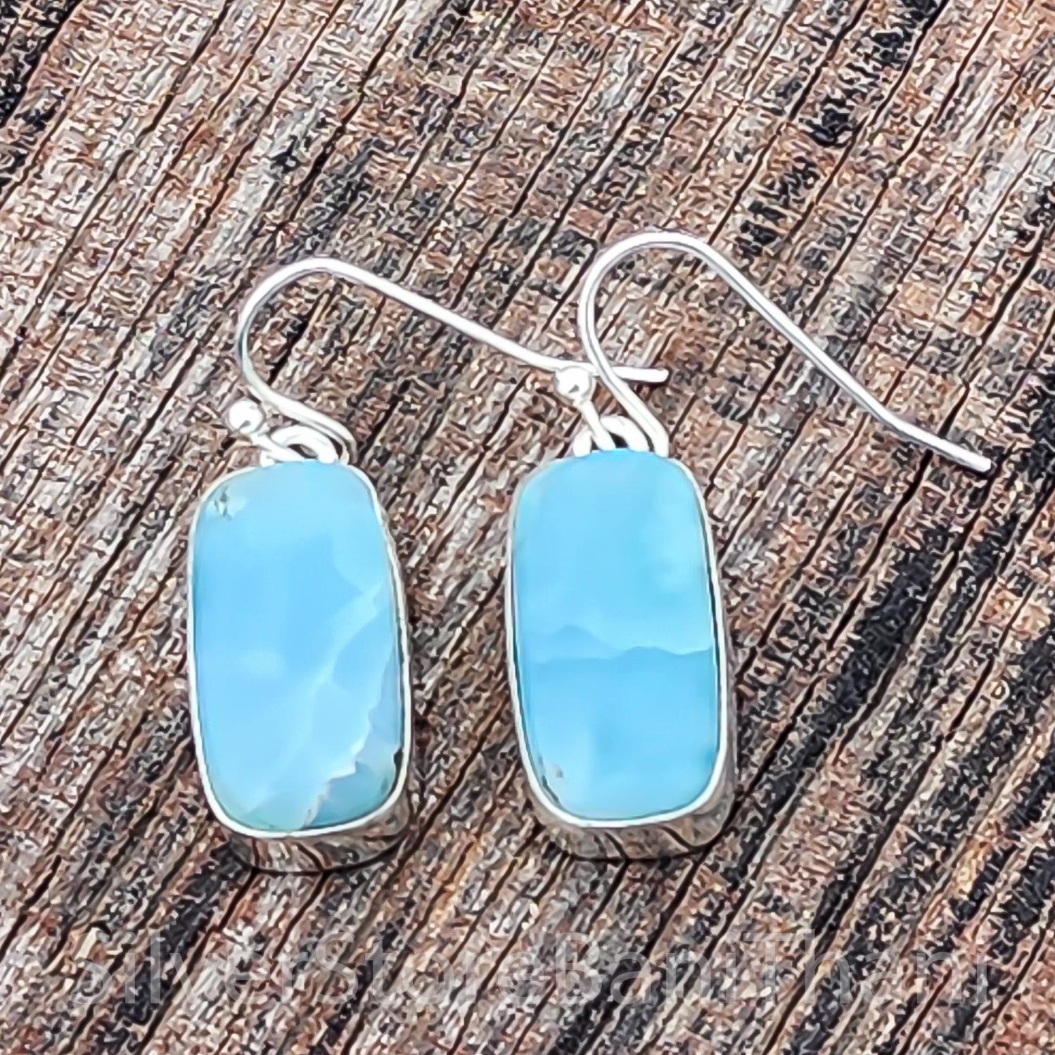 ラリマージェムストーンダングルピアス：ハンドメイド925スターリング