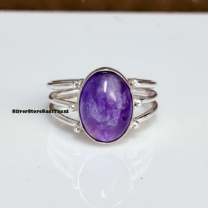 Amethyst  Ring, 925 Sterling Silver Ring, Handmade Ring, Purple Stone Ring, Statement Ring, Women Ring ,Hammered Ring, Gift For Women