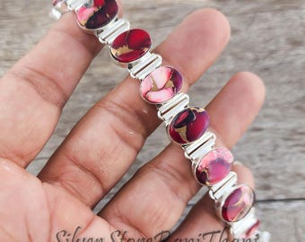 Natural Rose Dahlia Turquoise Bracelet: 925 Sterling Silver Handmade Gemstone Jewelry