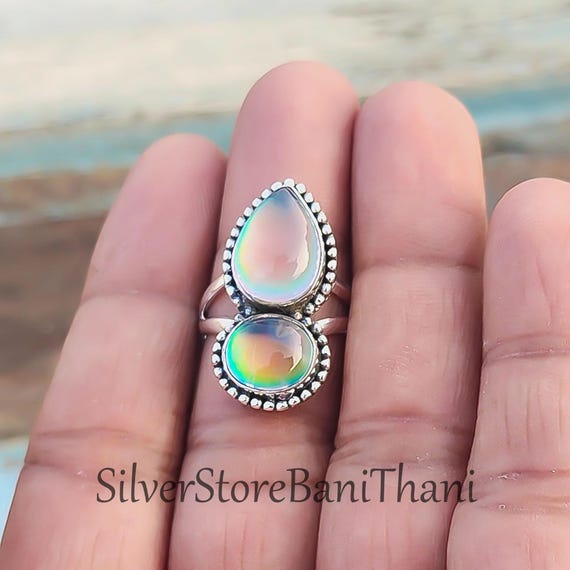 Handmade Aurora Opal Ring: 925 Sterling Silver Antique Jewelry