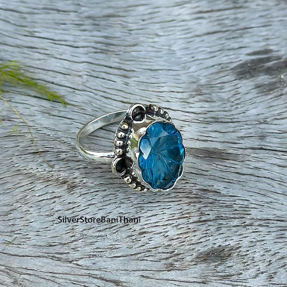 Bague topaze bleue à sculpter, pierre précieuse, topaze bleue