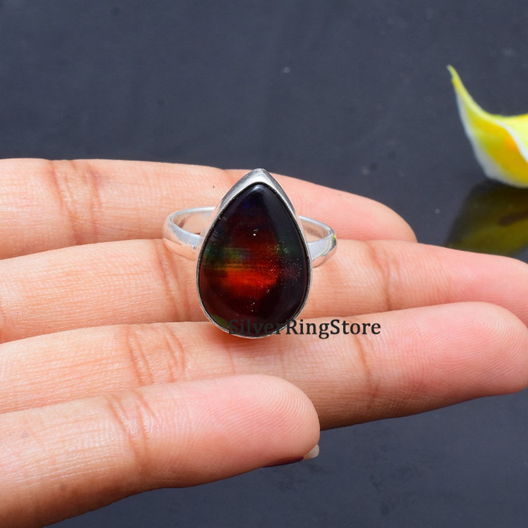 Ammolite Ring 925 Sterling Silver Ring Gemstone Ring Etsy