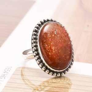 Handmade Sunstone Ring: 925 Sterling Silver Band Ring