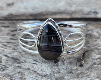 AAA+ Natural Banded Agate Cuff,925 Sterling Silver Cuff, HandmadeCuff, BeautifulCuff, EtsyCuff, Gamestone Cuff ,WeddingCuff