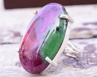 Handgemachter Rubin in Zoisit Ring: 925 Sterling Silber Bandring