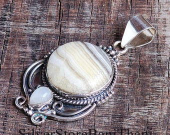 Zebra Calcite Pendant: Handmade 925 Sterling Silver Boho Necklace