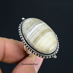 Zebra Calcite Ring: Handmade 925 Sterling Silver Statement Jewelry
