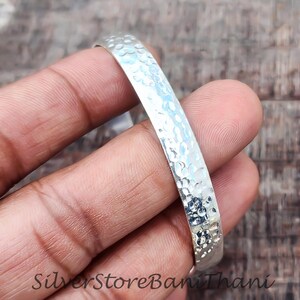 Hammered Sterling Silver Cuff Bangle: Handmade Boho Statement Jewelry