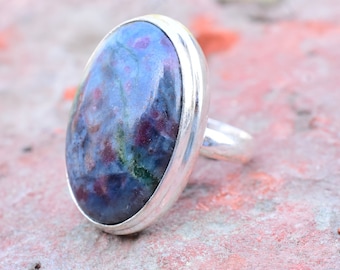 Ruby in Kyanite Ring: Handmade 925 Sterling Silver Band Ring