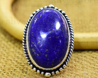 Handmade Lapis Lazuli Ring: 925 Sterling Silver Band