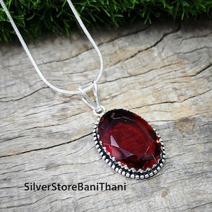 Red Garnet Pendant, 925 Sterling Silver, Handmade Jewelry Pendant, Pendant With Silver Chain, Antique Pendant, Gemstone Pendant Gift For Mom