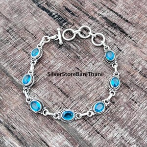 Handmade Blue Topaz Sterling Silver Bracelet: Gemstone Cuff Jewelry