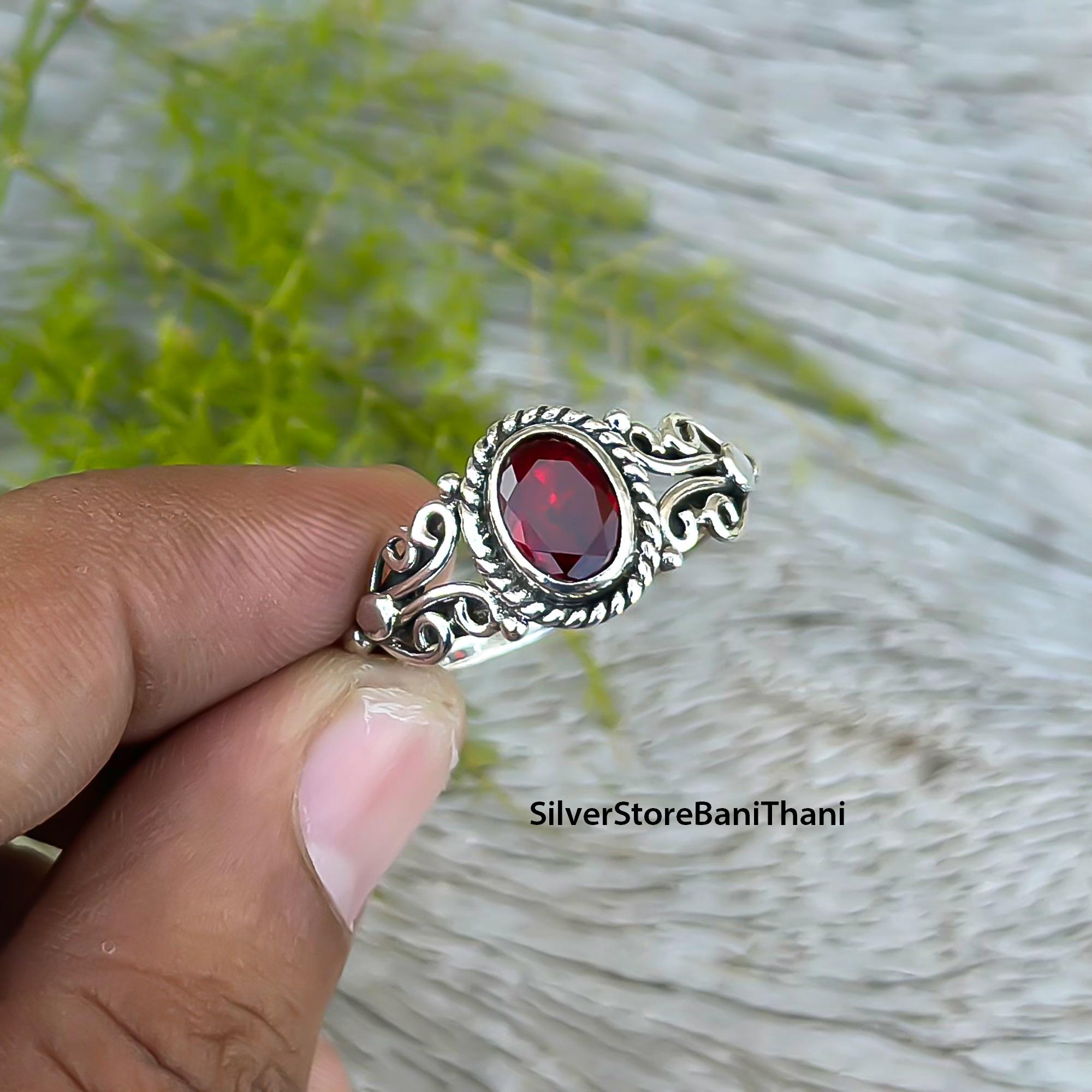 Anello In Argento Sterling 925 Con Pietra Preziosa Granato Fatto A - Foto 11