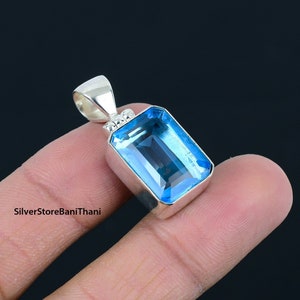 Handgefertigter Blautopas Anhänger: 925 Sterling Silber Edelsteinschmuck