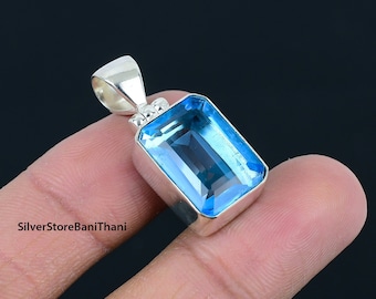 Handmade Blue Topaz Pendant: 925 Sterling Silver Gemstone Jewelry