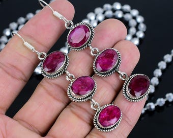 Handgjorda Kashmiri Rubinörhängen: Smycken i sterlingsilver