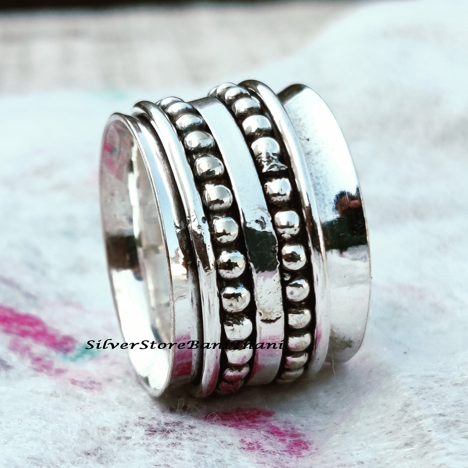 Hammered Sterling Silver Spinner Ring: Wide Band Boho Thumb Ring - Etsy