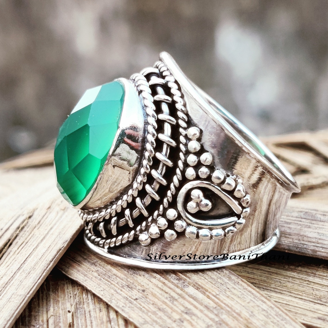 Green Onyx Ring 925 Sterling Silver Ring Genuine Stone Ring Etsy UK