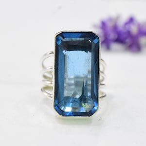 Blue Topaz Ring, Silver Band Ring, 925 Sterling Silver, Gemstone Ring, Promised Ring, Popular Ring, Handmade Ring, Women Ring, Gifts For Her
