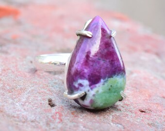 Handmade Ruby in Zoisite Ring: 925 Sterling Silver Band Ring