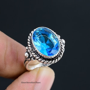 Blue Topaz Ring: Handcrafted 925 Sterling Silver, September Birthstone