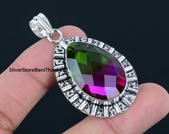 Multi Tourmaline Pendant: Handmade 925 Sterling Silver Boho Necklace