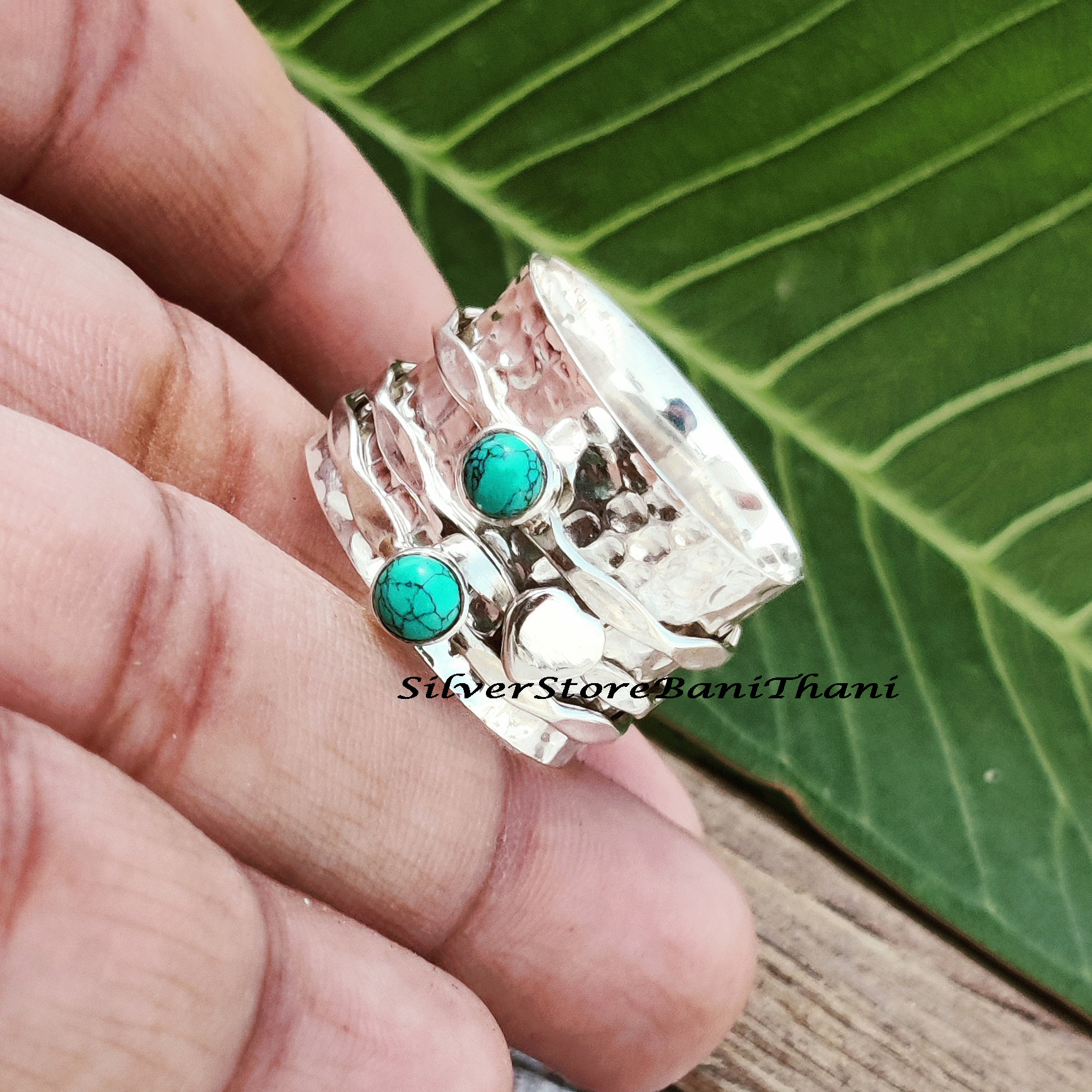 Anello Artigianale In Argento 925 Con Turchese Santa Rosa - Fatto A Mano, Misura 8, HA-108