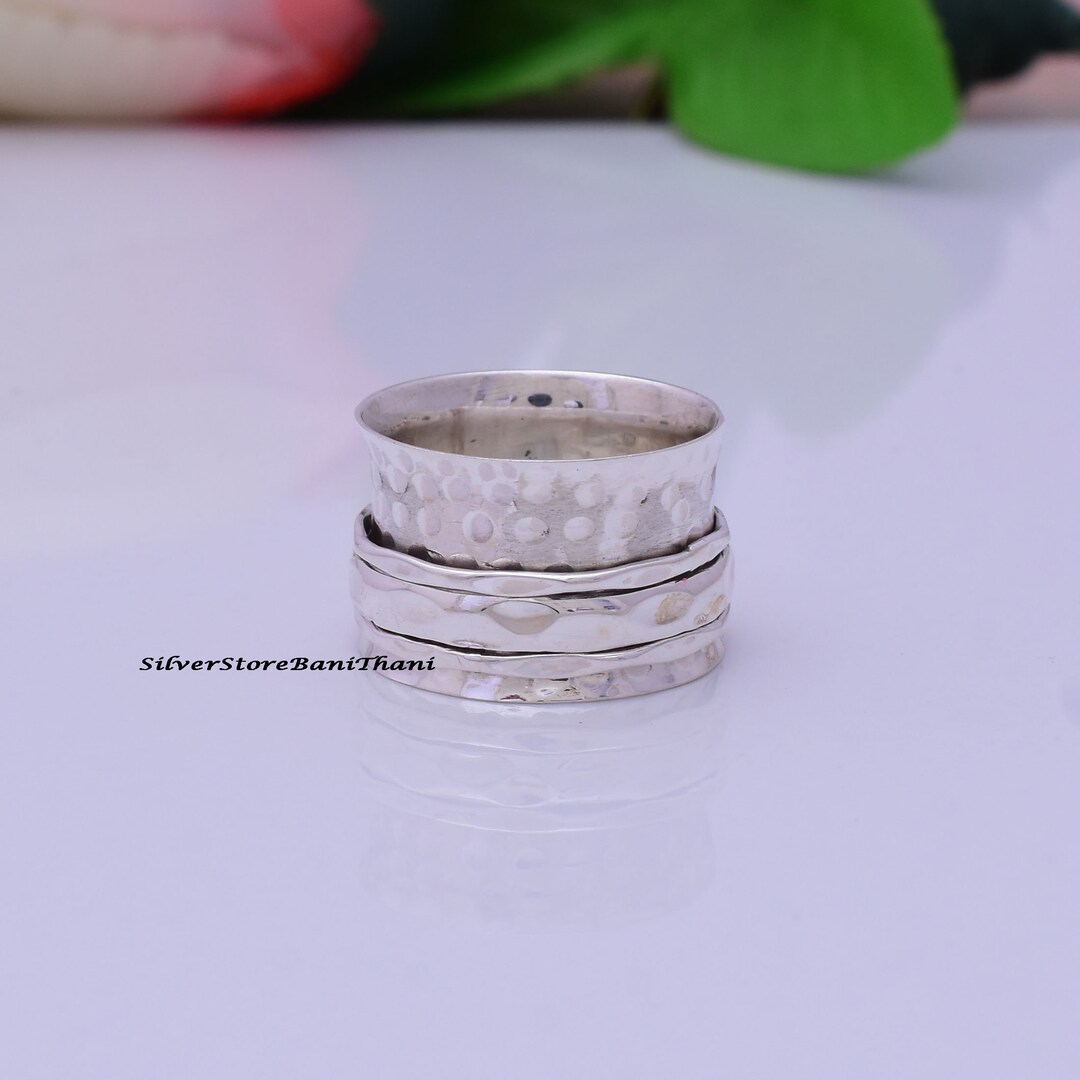 Handmade Sterling Silver Spinner Ring: Hammered Boho Meditation Ring - Etsy