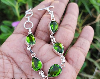 Bracelet Manchette (cuff) En Argent Sterling 925 Avec Péridots Taillés - Fait Main En Inde - Neuf