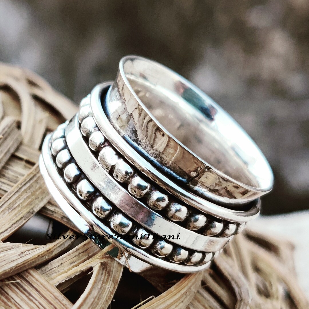 Hammered Sterling Silver Spinner Ring: Wide Band Boho Thumb Ring - Etsy