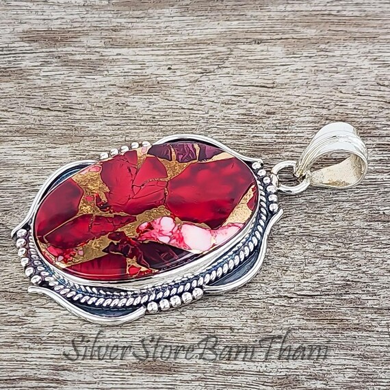 Natural Rose Dahlia Turquoise Pendant: 925 Sterling Silver