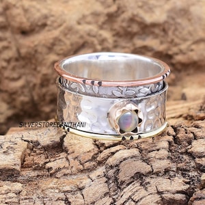 Pearl Spinner Ring, 925 Sterling Silver Ring, Spinner Ring, Engagement Ring, Statement Ring, Boho Ring, Handmade Ring,New year gifts