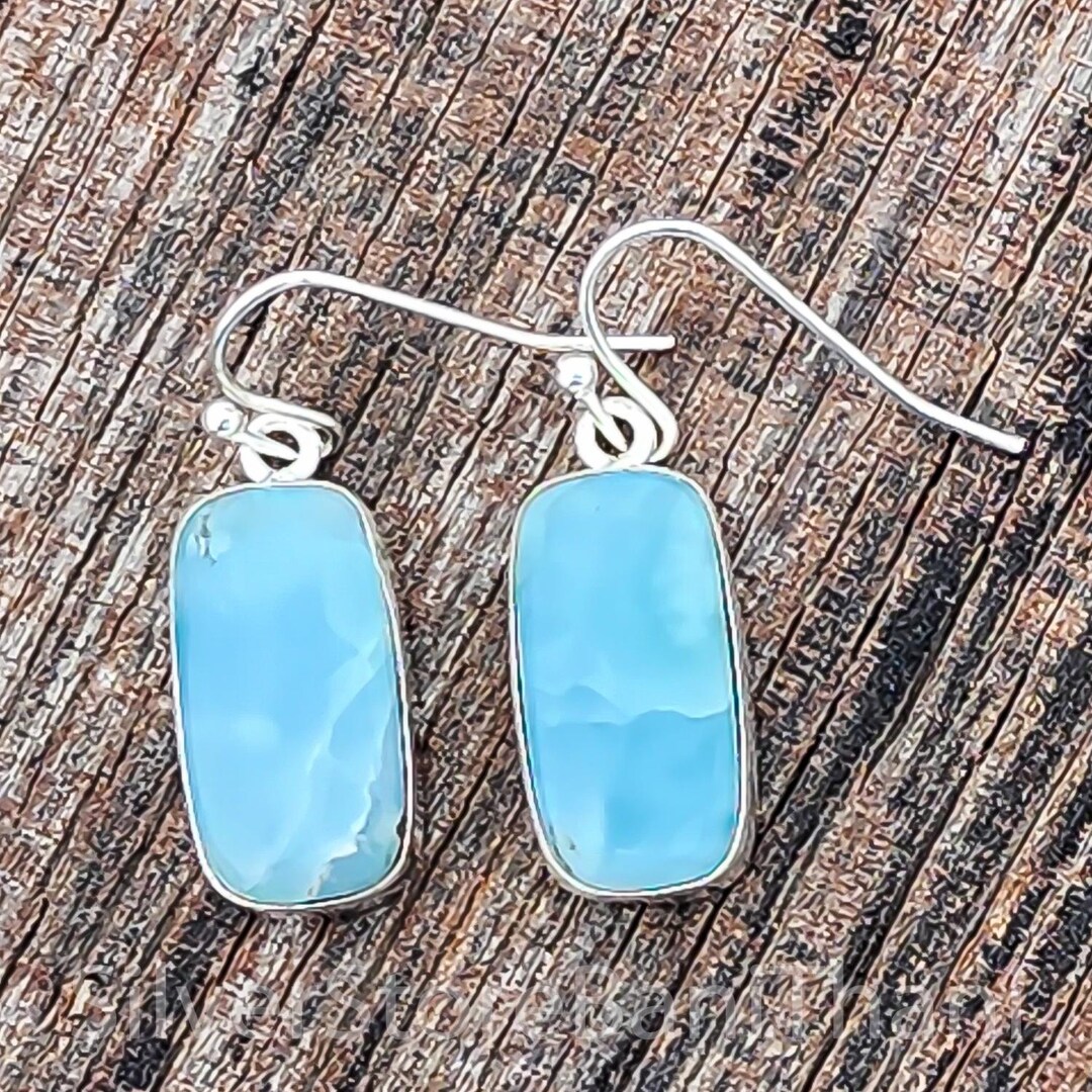 ラリマージェムストーンダングルピアス：ハンドメイド925スターリング