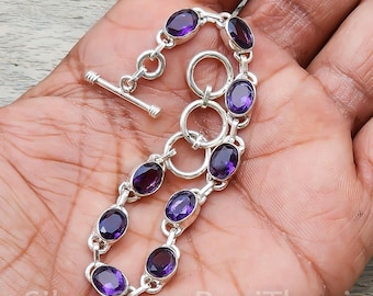 Pulsera de amatista africana: Brazalete hecho a mano en plata de ley 925 - Piedra de nacimiento de febrero