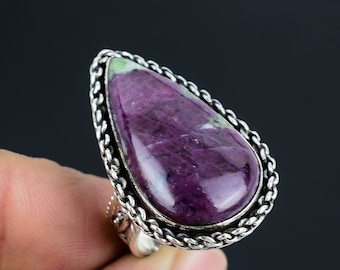 Handgemachter Rubin Zoisit Ring: 925 Sterling Silber Statement Schmuck