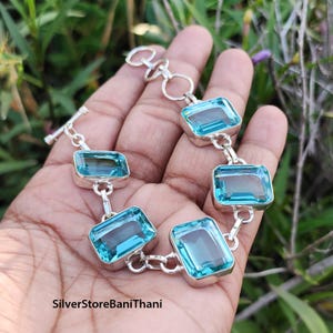 Blue Topaz Bracelet 925 Sterling Silver Bangle, Designer Bangle, Handmade Bracelet Jewelry, Gemstone Bracelet Jewelry, For Mother Day Gifts