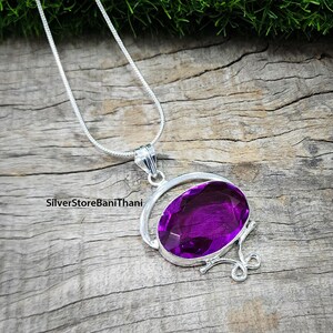 Handmade Sterling Silver Purple Amethyst Pendant - 18 Inch Chain