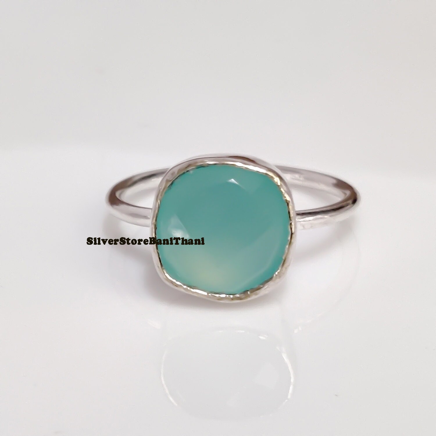 【REAL SILVER 925】AQUA SILVER Aqua Chalcedony Ring,925 Sterling Silver Ring, Gemstone Ring