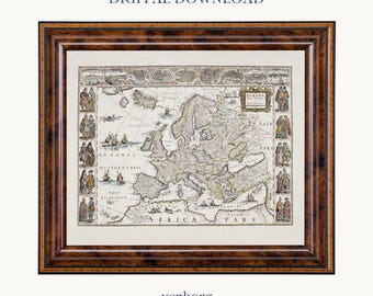 Vintage Europe Map Print | Willem Blaeu, 1650 (Digital Download)
