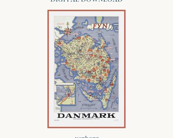 FYN, DENMARK Vintage Map Art Print (Digital Download)