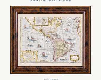 Vintage Map of the Americas | Antique Style Wall Art (Digital Download)