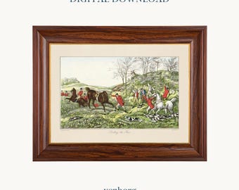Vintage Fox Hunting Illustration – Neutral Gallery Wall Art (Digital Download)