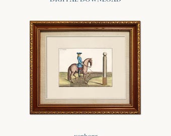 Vintage French Horse & Rider Illustration | Neutral Gallery Wall Art (Digital Download)