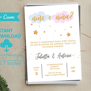 Spanish Gender Reveal Invitation, Invitacion de Revelacion de Genero, Gender Reveal Ideas, Gender Reveal Party, Invitation Template