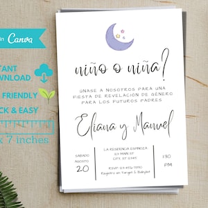 Spanish Gender Reveal Invitation, Invitacion de Revelacion de Genero, Gender Reveal Ideas, Gender Reveal Party, Invitation Template